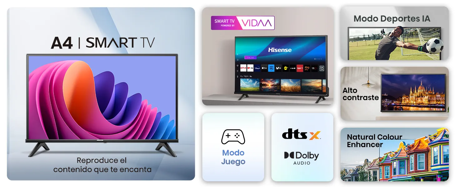 Hisense 40A4N - Smart TV HD 40 Pulgadas, TV con Modo Juego, Deportes IA, Dolby DTS HD, VIDAA U6, función Compartir en el televisor, DVB-T2, Auto ordenación de los Canales TDT (Nuevo 2024)